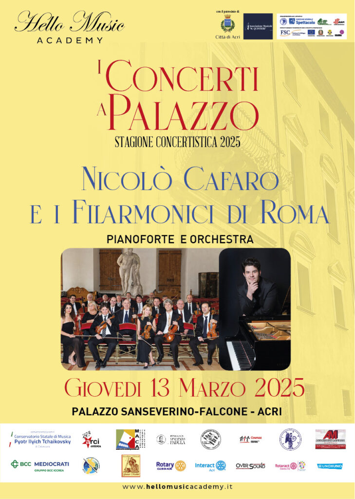 I concerti di Hello Music a Palazzo. Il pianoforte di Nicolò Cafaro con I Filarmonici di Roma